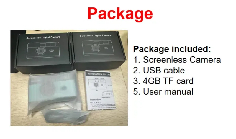 Screenless Digital Camera Package