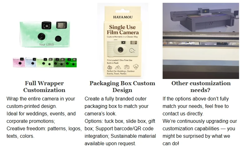 Disposable film camera custom color packaging